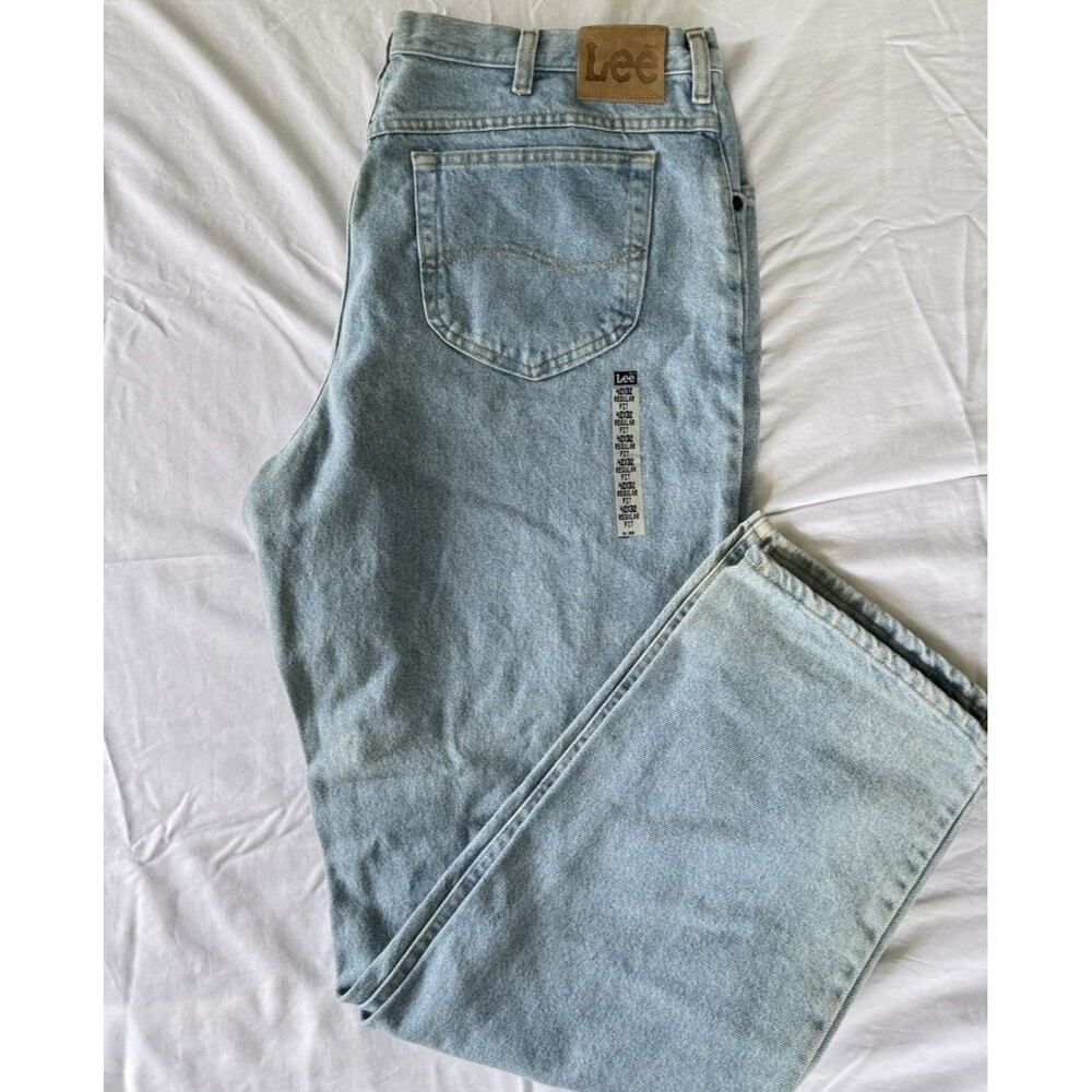 Lee Regular Fit Jeans 90s Mens 42x32 Light Wash Denim Straight Leg Blue NOS